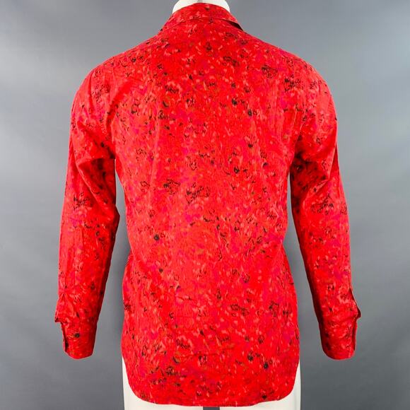 AGNÈS B. Size M Red Black Marbled One Pocket Long Sleeve Shirt - Picture 4 of 5